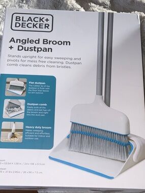 Black & Decker White and Blue Angled Broom with Dustpan Set